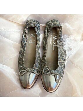 AGL Animal Print Gold Captoe Ballet Flats Size 37.5